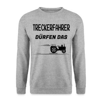 Treckerfahrer dürfen das Traktorfahrer Geschenk - Unisex Pullover - Weißgrau meliert - Vorne - Alina (178cm) & Michal (187cm)