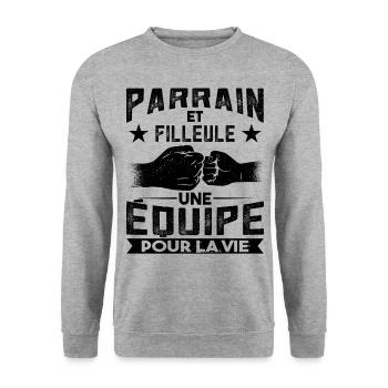 Parrain et Filleule Cadeau - Sweat-shirt Unisexe - gris chiné - Devant - Alina (178cm) & Michal (187cm)