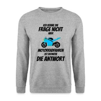 Biker Motorrad Geschenkidee Motorradfahrer Männer - Unisex Pullover - Weißgrau meliert - Vorne - Alina (178cm) & Michal (187cm)