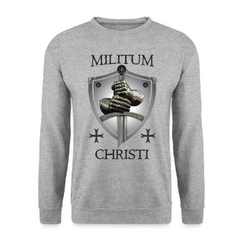 Templer + Militum Christi - Unisex Pullover - Weißgrau meliert - Vorne - Alina (178cm) & Michal (187cm)