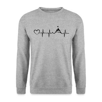 Berg Herz Herzschlag Heartbeat EKG Puls - Unisex Pullover - Weißgrau meliert - Vorne - Alina (178cm) & Michal (187cm)