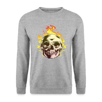 Burn Totenkopf Design Fun Geschenk - Unisex Pullover - Weißgrau meliert - Vorne - Alina (178cm) & Michal (187cm)