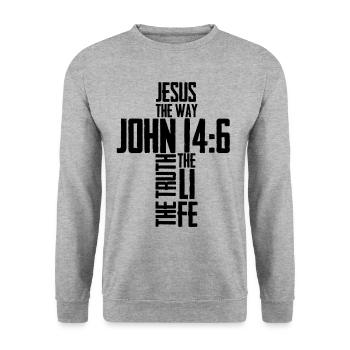 Christlicher Bibelvers Religion Kreuz - Unisex Pullover - Weißgrau meliert - Vorne - Alina (178cm) & Michal (187cm)
