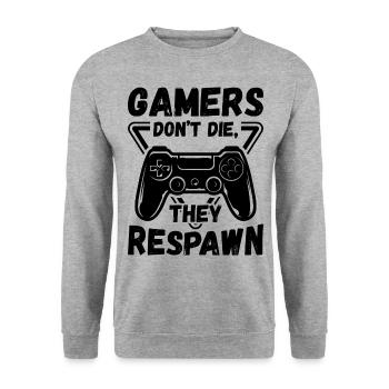Gamers dont die, they respawn | Gaming Geschenk - Unisex Pullover - Weißgrau meliert - Vorne - Alina (178cm) & Michal (187cm)