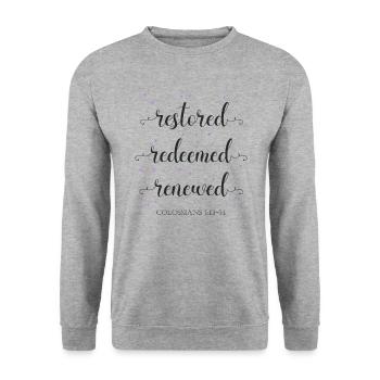 Christlicher Bibelvers Religion Kreuz - Unisex Pullover - Weißgrau meliert - Vorne - Alina (178cm) & Michal (187cm)