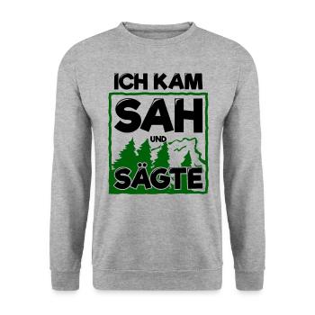 Kettensäge Motorsäge Holzfäller Geschenk - Unisex Pullover - Weißgrau meliert - Vorne - Alina (178cm) & Michal (187cm)