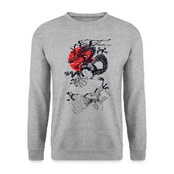 Geisha Art japonais - Sweat-shirt Unisexe - gris chiné - Devant - Alina (178cm) & Michal (187cm)