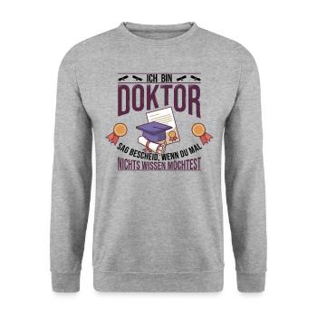 Doktoren Doktortitel Doktorand Promotion Geschenk - Unisex Pullover - Weißgrau meliert - Vorne - Alina (178cm) & Michal (187cm)