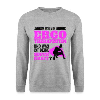Ergotherapeutin meine Superkraft lustiger Spruch - Unisex Pullover - Weißgrau meliert - Vorne - Alina (178cm) & Michal (187cm)