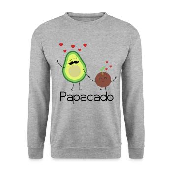 Papacado Vatertag Avocado Pärchen werdender Vater - Unisex Pullover - Weißgrau meliert - Vorne - Alina (178cm) & Michal (187cm)