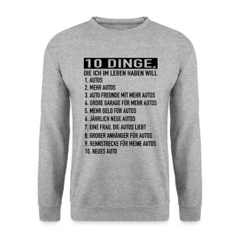 Auto - 10 Things, I Want To Have In Life - Unisex Pullover - Weißgrau meliert - Vorne - Alina (178cm) & Michal (187cm)