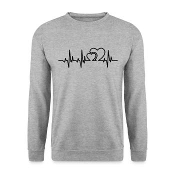 Herz Heartbeat Herzschlag - Valentinstag - Unisex Pullover - Weißgrau meliert - Vorne - Alina (178cm) & Michal (187cm)