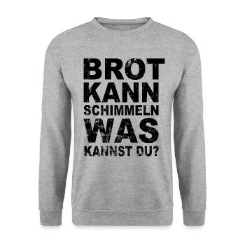 Lustige Sprüche Brot Kann Schimmeln Was kannst Du - Unisex Pullover - Weißgrau meliert - Vorne - Alina (178cm) & Michal (187cm)