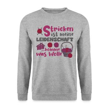Stricken Strickerin Hobbystrickerin Geschenk - Unisex Pullover - Weißgrau meliert - Vorne - Alina (178cm) & Michal (187cm)