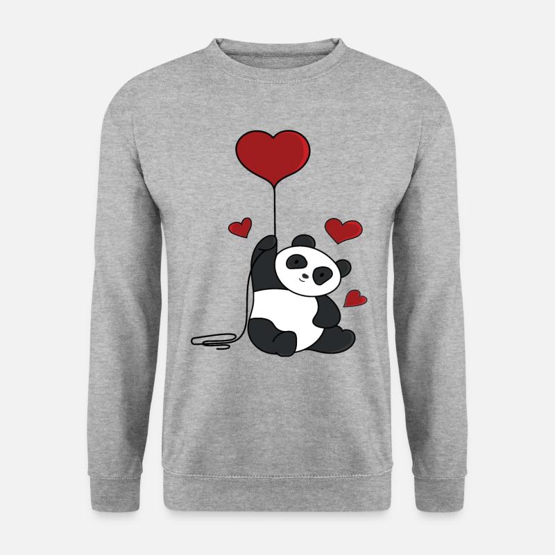 Panda Herz - Unisex Pullover - Weißgrau meliert