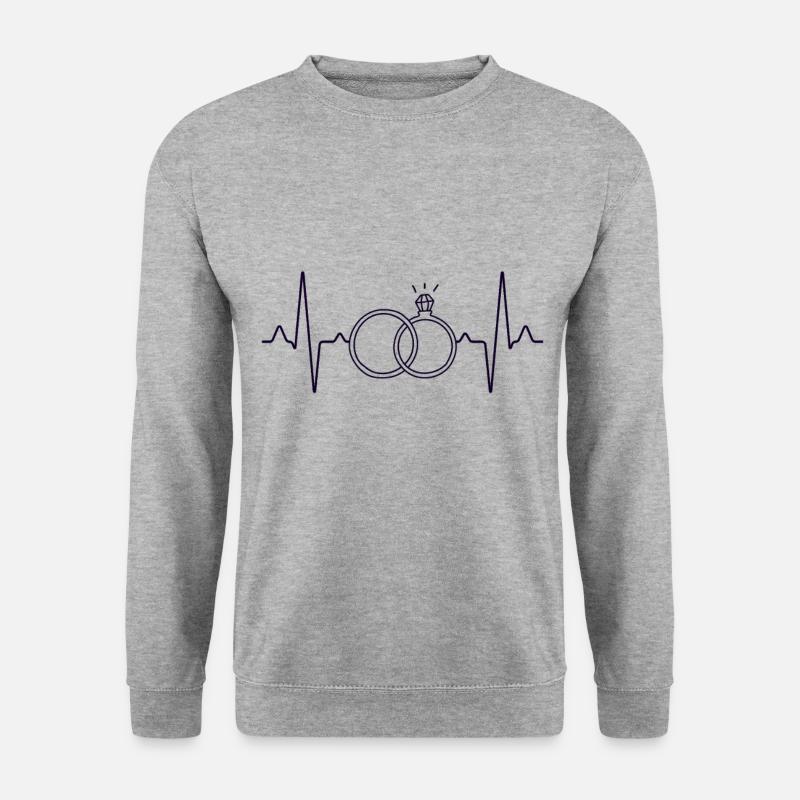 Hochzeit Eheringe Herzschlag - Unisex Pullover - Weißgrau meliert