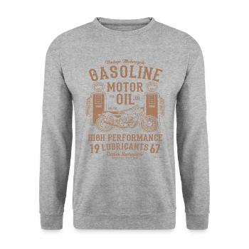 Vintage Motorrad Benzin Motoröl Custom Motor - Unisex Pullover - Weißgrau meliert - Vorne - Alina (178cm) & Michal (187cm)