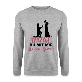 Heiratsantrag Willst Du Mit Mir Steuern Sparen Hei - Unisex Pullover - Weißgrau meliert - Vorne - Alina (178cm) & Michal (187cm)