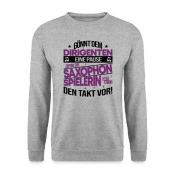 Saxophonistin Saxophon Blasmusik Sprüche Geschenk - Unisex Pullover - Weißgrau meliert - Vorne - Alina (178cm) & Michal (187cm)