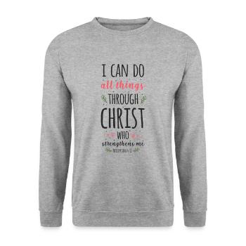 Christlicher Bibelvers Religion Blume - Unisex Pullover - Weißgrau meliert - Vorne - Alina (178cm) & Michal (187cm)