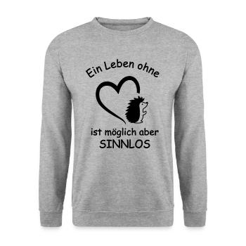 Igel Spruch Herz Stacheltier Stacheligel Geschenk - Unisex Pullover - Weißgrau meliert - Vorne - Alina (178cm) & Michal (187cm)