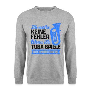 Tuba keine Fehler Tubist Tubaspieler Spruch - Unisex Pullover - Weißgrau meliert - Vorne - Alina (178cm) & Michal (187cm)