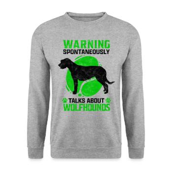 Redet über Irischer Wolfshund Windhund Spruch - Unisex Pullover - Weißgrau meliert - Vorne - Alina (178cm) & Michal (187cm)