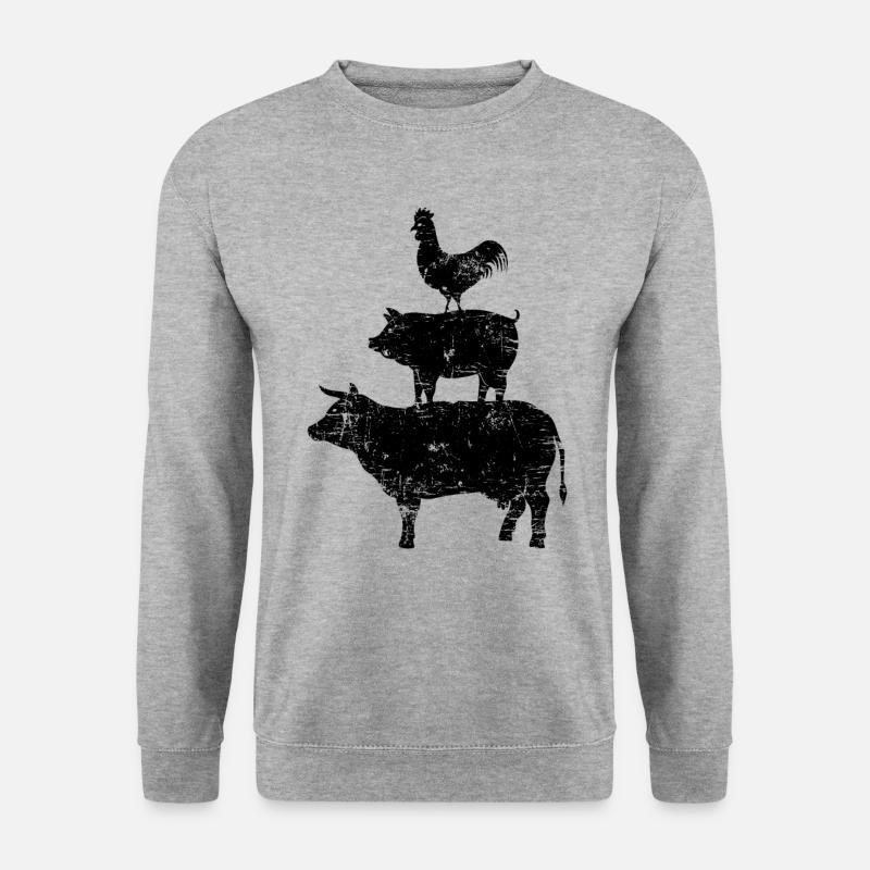 Kuh Schwein Huhn Turm Bauern Bauernhof Geschenk - Unisex Pullover - Weißgrau meliert