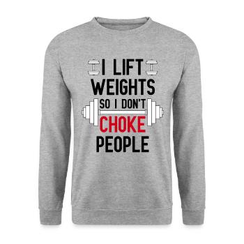 I lift weights so I dont choke people - Sweat-shirt Unisexe - gris chiné - Devant - Alina (178cm) & Michal (187cm)
