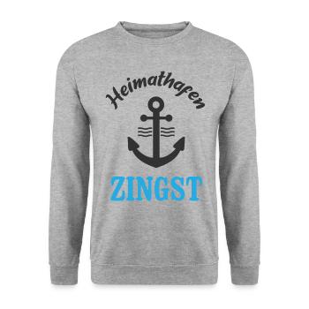 Ostsee Heimathafen Zingst Anker Urlaub Strand Meer - Unisex Pullover - Weißgrau meliert - Vorne - Alina (178cm) & Michal (187cm)