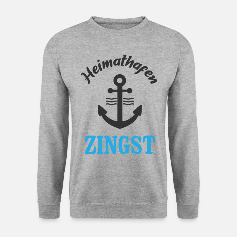 Ostsee Heimathafen Zingst Anker Urlaub Strand Meer - Unisex Pullover - Weißgrau meliert