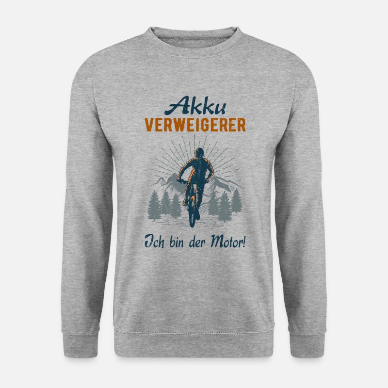 Akkuverweigerer MTB Dowhnhill Radsport Lustig - Unisex Pullover - Weißgrau meliert