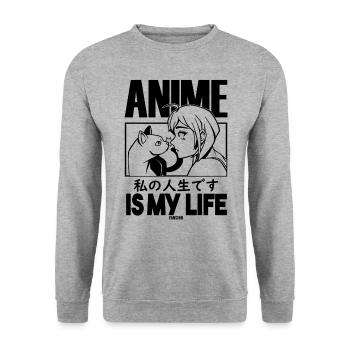 Pet Cat Manga Anime - Unisex Sweatshirt - salt & pepper - Front - Alina (178cm) & Michal (187cm)