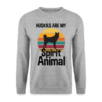 Husky Retro Design Geschenk - Unisex Pullover - Weißgrau meliert - Vorne - Alina (178cm) & Michal (187cm)