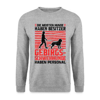 Bayerischer Gebirgsschweißhund Personal Spruch - Unisex Pullover - Weißgrau meliert - Vorne - Alina (178cm) & Michal (187cm)