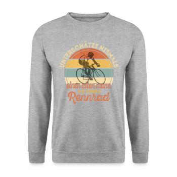 Unterschätze niemals einen alten Mann auf Rennrad - Unisex Pullover - Weißgrau meliert - Vorne - Alina (178cm) & Michal (187cm)