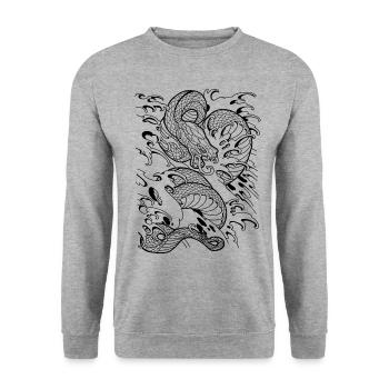 Japan Snake Schlangen Tattoo Art Inspiration Water - Unisex Pullover - Weißgrau meliert - Vorne - Alina (178cm) & Michal (187cm)
