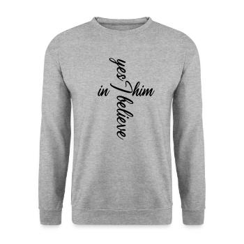 Funny Christian saying about Jesus and God! - Unisex Sweatshirt - salt & pepper - Front - Alina (178cm) & Michal (187cm)