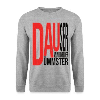 DAU: Dümmster Anzunehmender User in hell - Unisex Pullover - Weißgrau meliert - Vorne - Alina (178cm) & Michal (187cm)