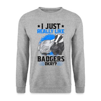 I just like honey badgers funny badger saying - Unisex Sweatshirt - salt & pepper - Front - Alina (178cm) & Michal (187cm)