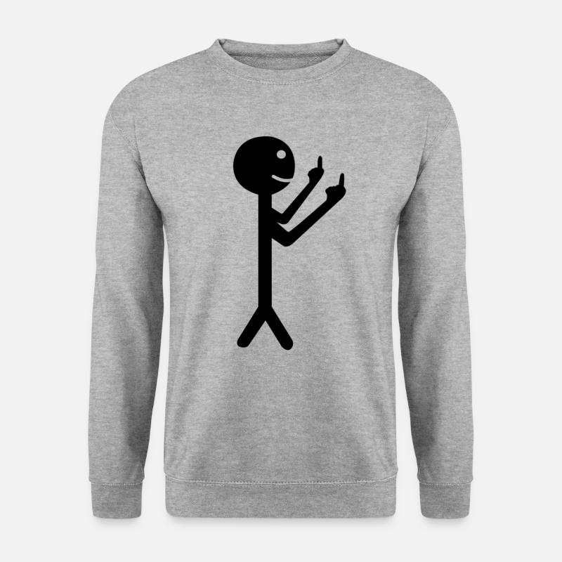 Mittelfinger Stinkefinger Strichmännchen - Unisex Pullover - Weißgrau meliert