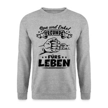Opa und Enkel Freunde fürs Leben - Großvater Opa - Unisex Pullover - Weißgrau meliert - Vorne - Alina (178cm) & Michal (187cm)