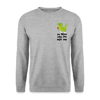 Vinosaurier Zu Vino sag ich nie no - Wein Dino - Unisex Pullover - Weißgrau meliert - Vorne - Alina (178cm) & Michal (187cm)