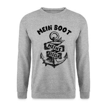 Mein Boot Meine Regeln Segelnboot Anker Skipper - Unisex Pullover - Weißgrau meliert - Vorne - Alina (178cm) & Michal (187cm)