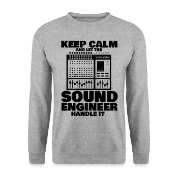 Restez calme Laissez l’ingénieur du son avec - Sweat-shirt Unisexe - gris chiné - Devant - Alina (178cm) & Michal (187cm)