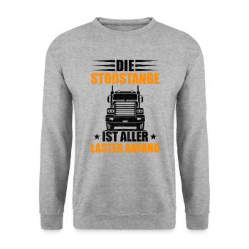 Lkw Fahrer Stoßstange Fernfahrer Brummi Spruch - Unisex Pullover - Weißgrau meliert - Vorne - Alina (178cm) & Michal (187cm)