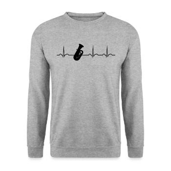 Tubisten Herzschlag Brass Band Jazz Tuba Spieler - Unisex Pullover - Weißgrau meliert - Vorne - Alina (178cm) & Michal (187cm)