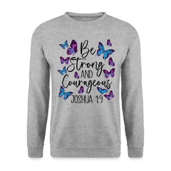 Christlicher Bibelvers Religion Schmetterling - Unisex Pullover - Weißgrau meliert - Vorne - Alina (178cm) & Michal (187cm)