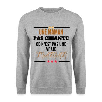 une maman pas chiante n'est pas une vraie maman - Sweat-shirt Unisexe - gris chiné - Devant - Alina (178cm) & Michal (187cm)