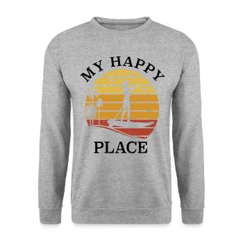 Stand Up Paddle SUP Girl - My Happy Place - Unisex Pullover - Weißgrau meliert - Vorne - Alina (178cm) & Michal (187cm)